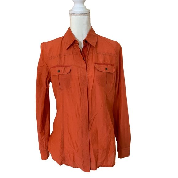Chico's Tops - Chico's Women's Button Down Long Sleeve Silk Blend Orange Shirt Top Size 0